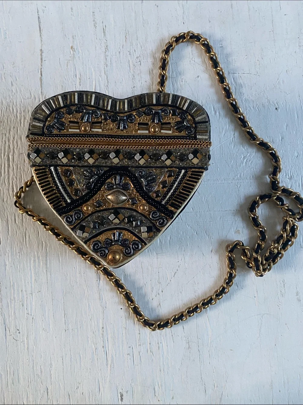 Black & Gold Embellished Heart Crossbody Purse